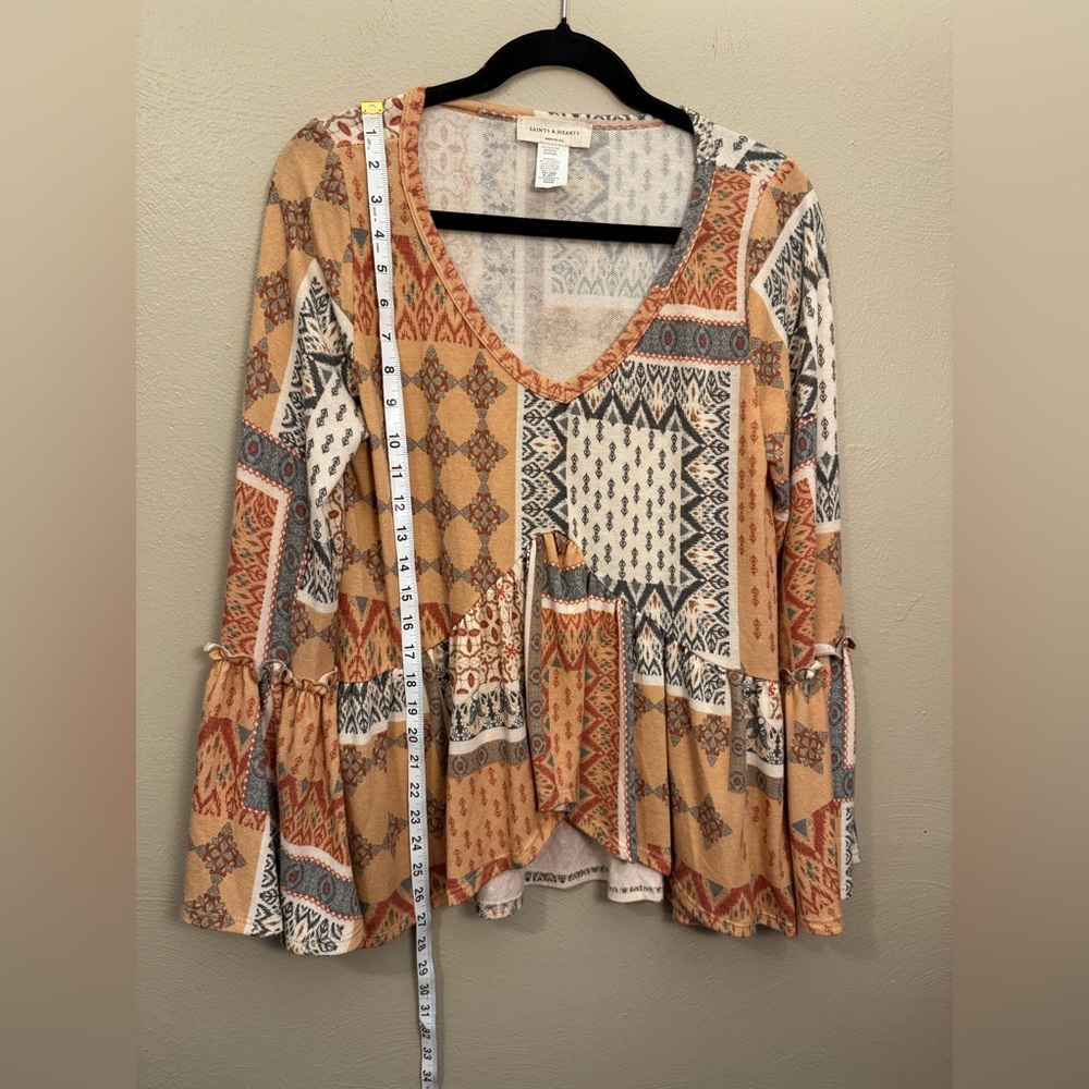 Saints & Hearts Patchwork Orange Multi Print Ruff… - image 6